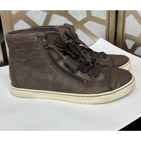 UGG Blaney 1009885 Leather High Top LaceUp Zipper Sneakers Sz 9.5 Women Shoes - Picture 2 of 10